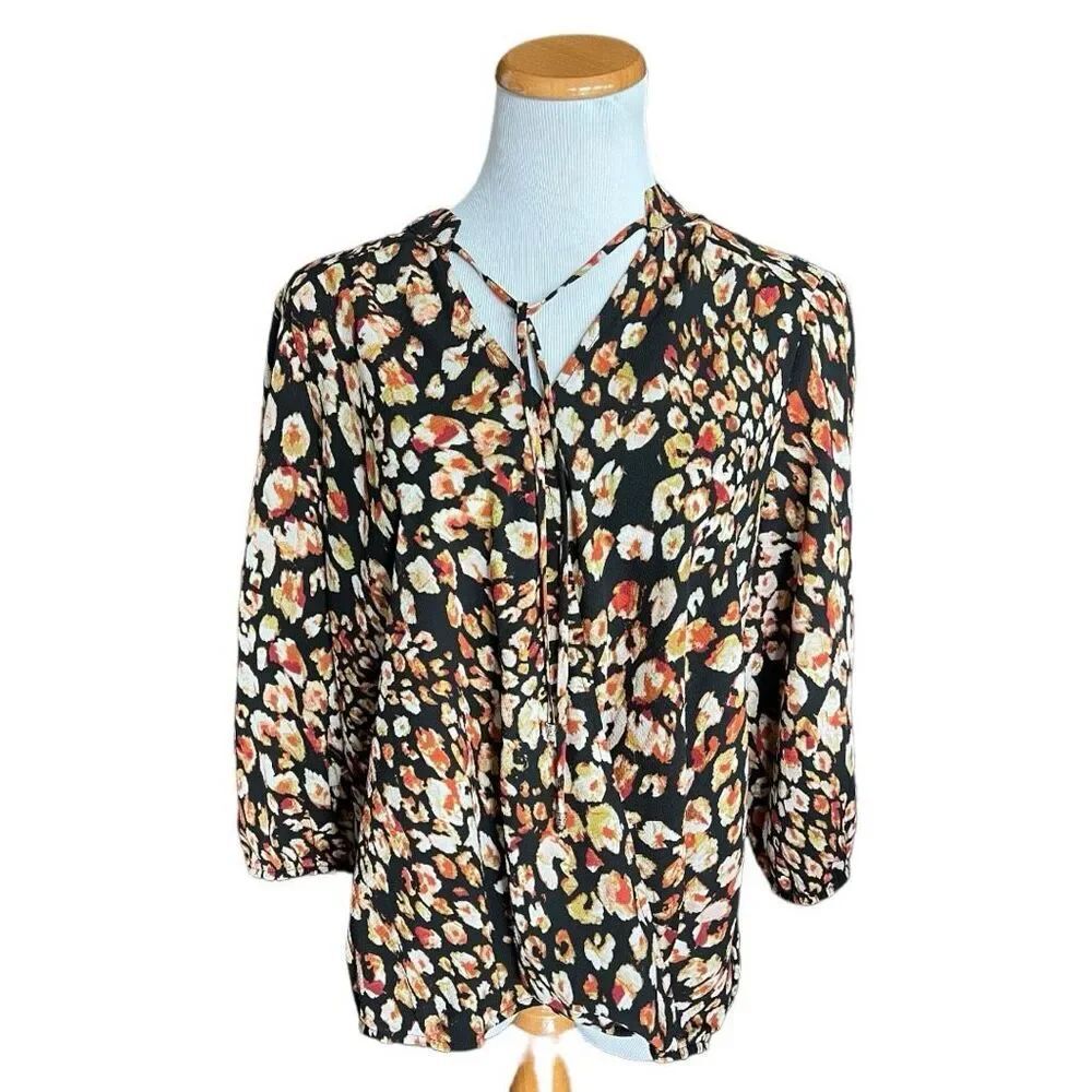 Womens Alyx Flower Petal Print Flowy Tie Neck Top Blouse  - Sz L